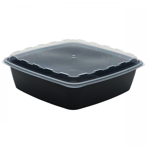 Rectangular Black Plastic Food Takeout Containers with Clear Lids – 6in x  4-1/2in x 1-1/2in – 12oz – 150 per case